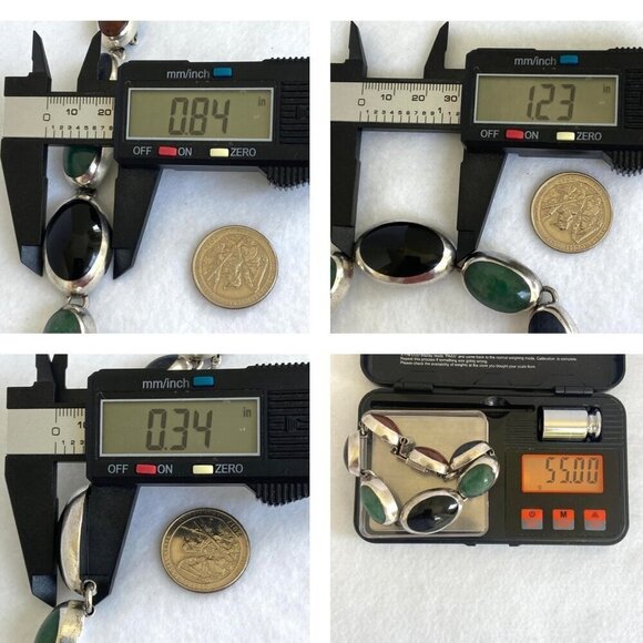 VTG Sterling Silver 925 Taxco Mexico Chunky Multi Gemstone Oval Link Bracelet - Picture 10 of 16